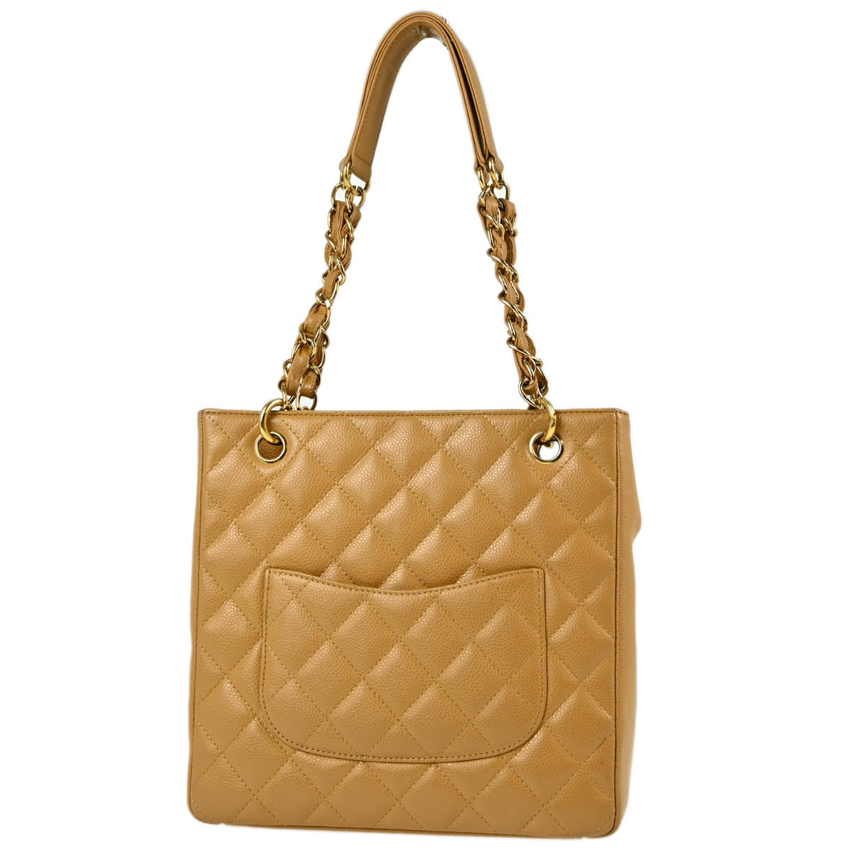 Chanel 2003-2004 Beige Caviar Petite Shopping Tote PST Chain Handbag