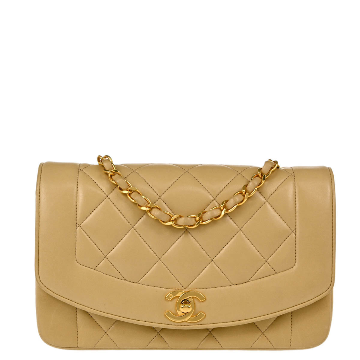 Chanel 1991-1994 Beige Lambskin Small Diana Shoulder Bag