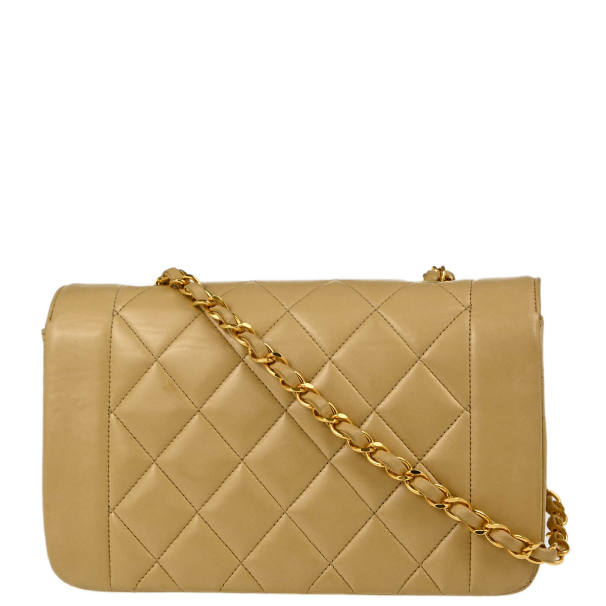 Chanel 1991-1994 Beige Lambskin Small Diana Shoulder Bag