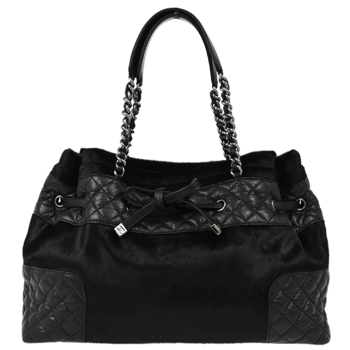 Chanel 2005-2006 Black Pony Hair Lambskin Shoulder Tote Bag