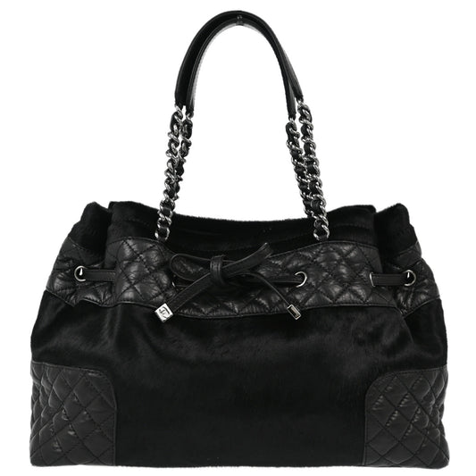 Chanel 2005-2006 Black Pony Hair Lambskin Shoulder Tote Bag