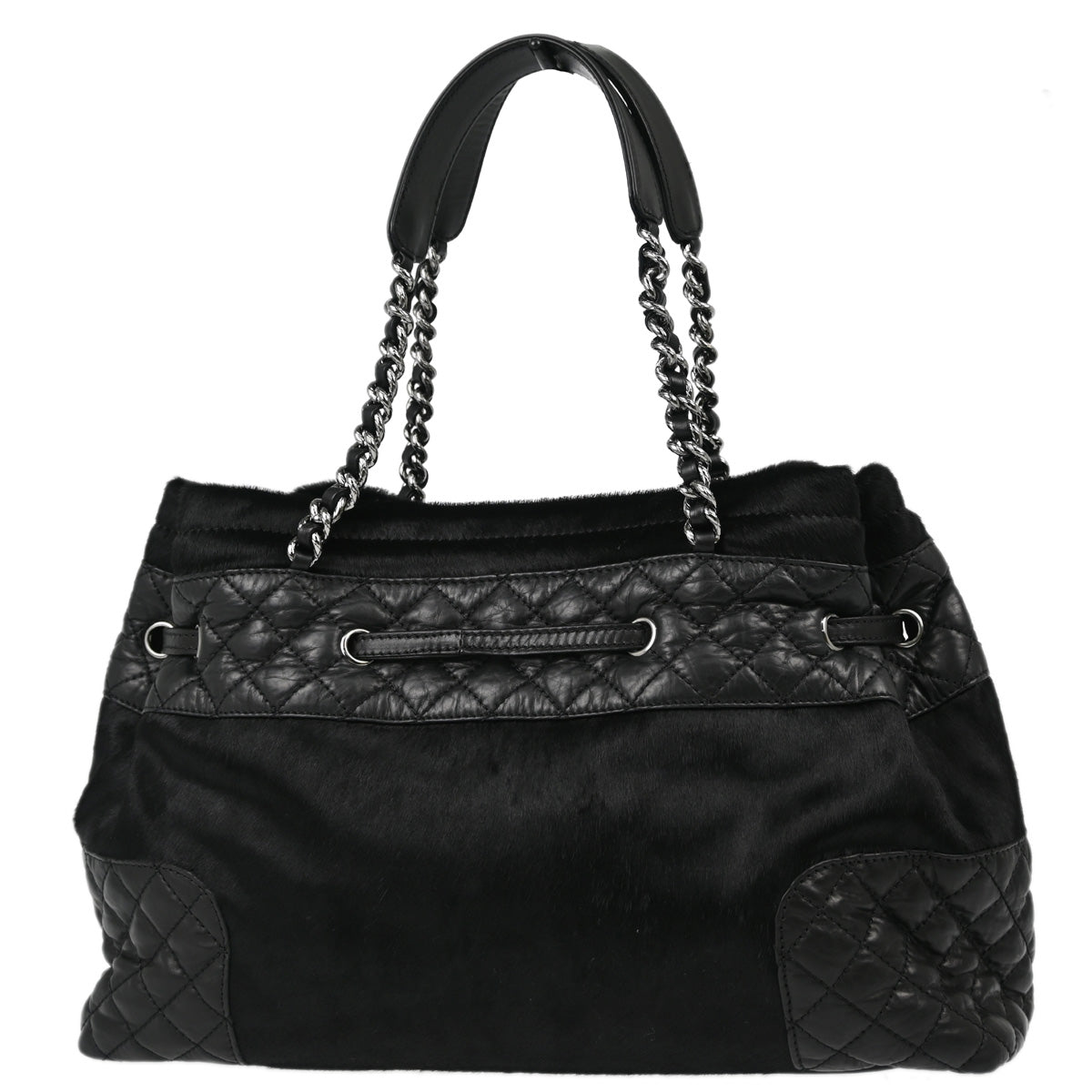 Chanel 2005-2006 Black Pony Hair Lambskin Shoulder Tote Bag