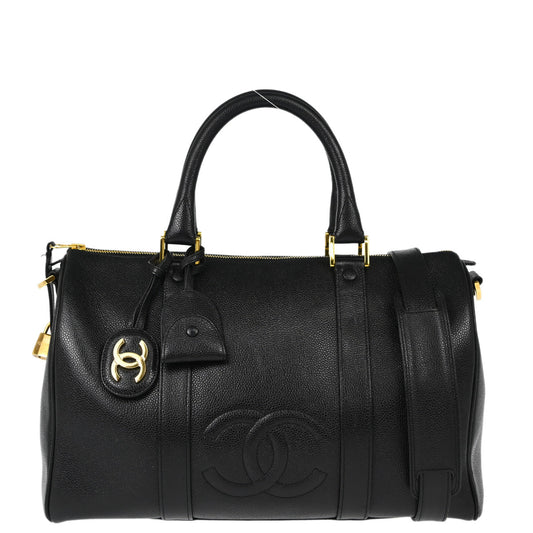 Chanel 1996-1997 Black Caviar 2way Duffle Shoulder Handbag