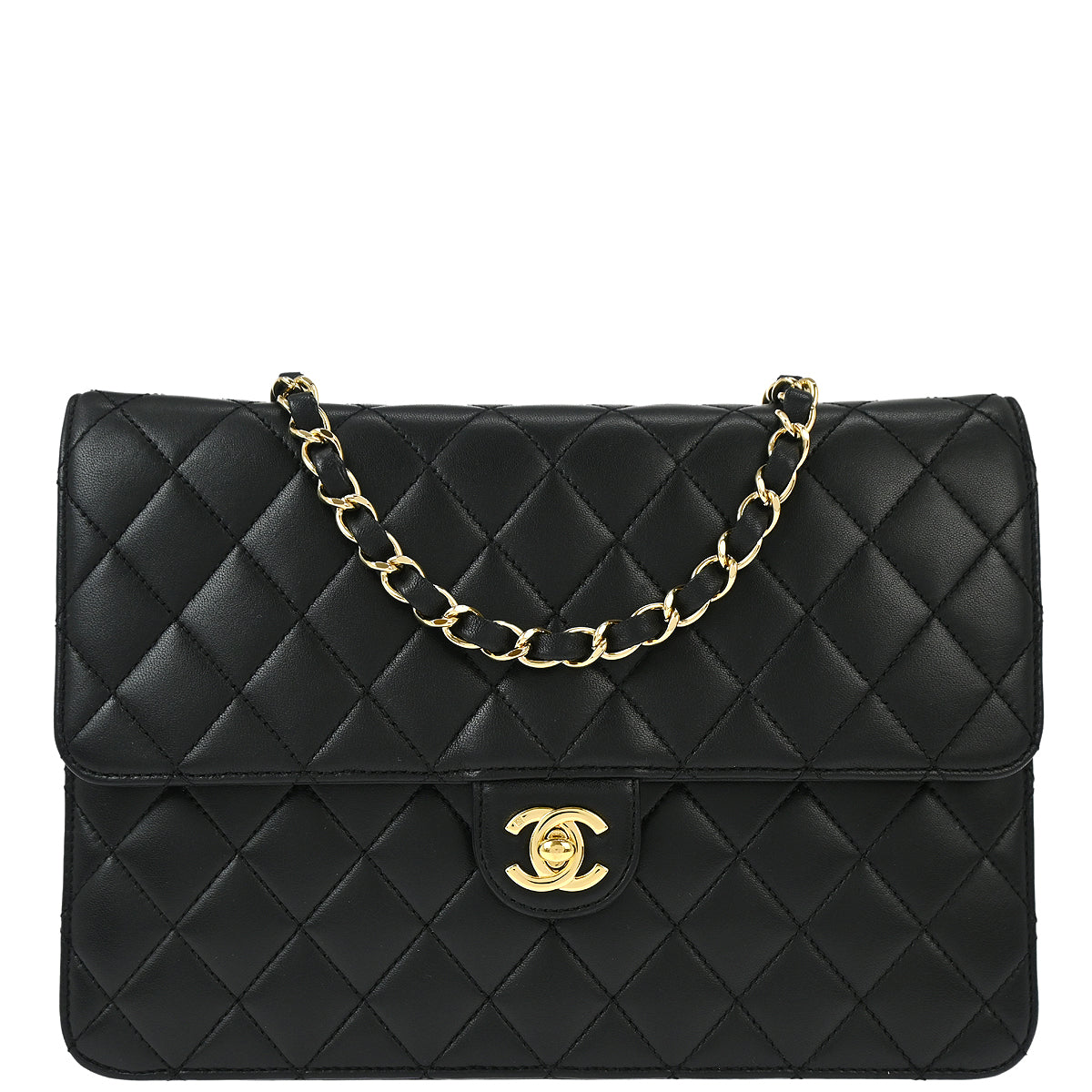 Chanel 2009-2010 Black Lambskin Turnlock Small Half Flap Shoulder Bag
