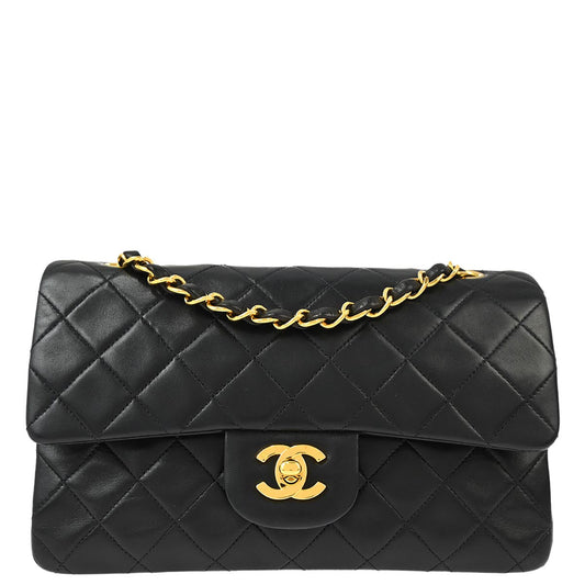 Chanel 1997-1999 Black Lambskin Small Classic Double Flap Shoulder Bag