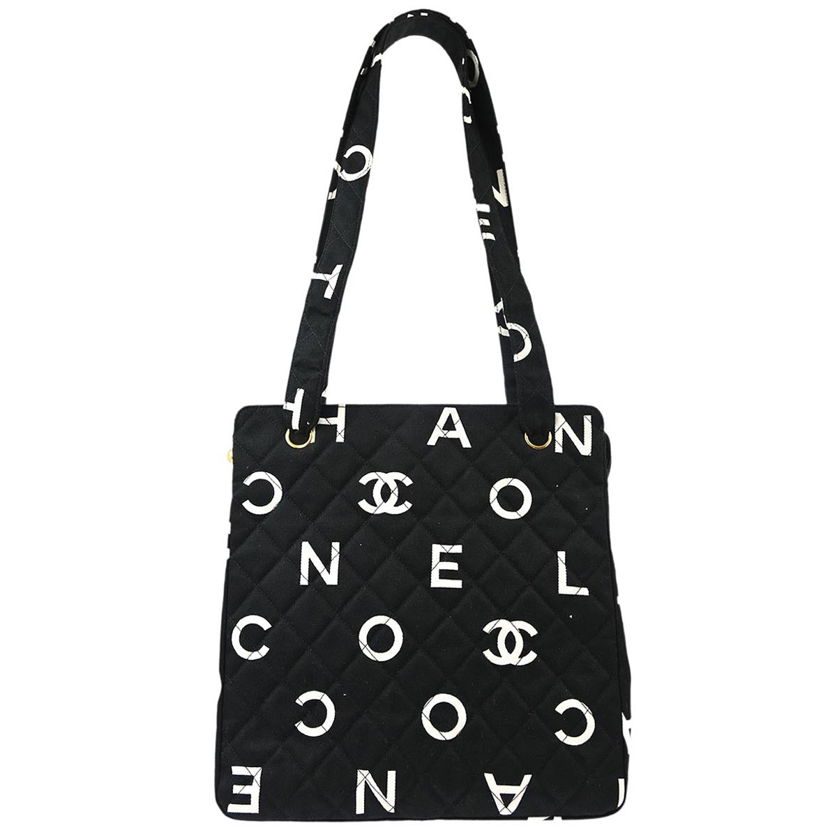 Chanel 1996-1997 Black Canvas Shoulder Tote Bag