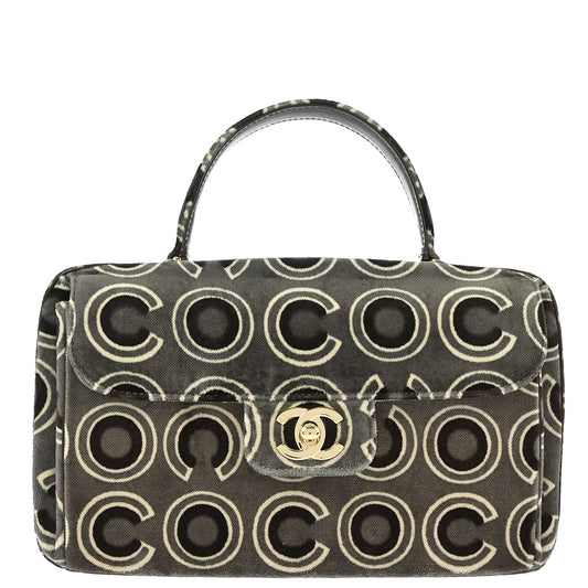 Chanel 2002-2003 Gray Velvet COCO Handbag