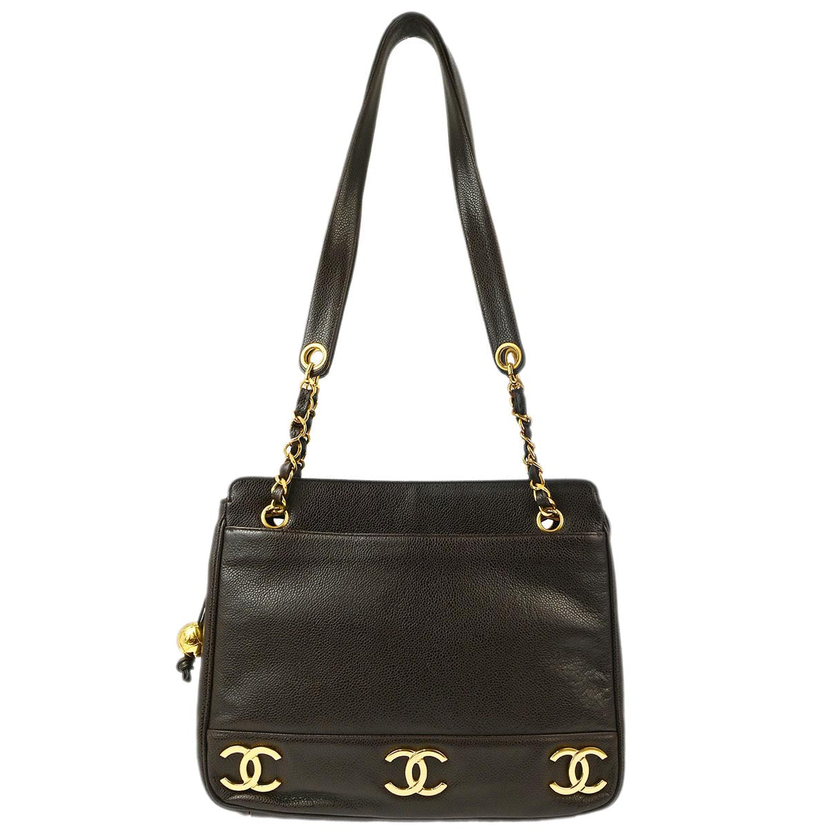 Chanel 1994-1996 Brown Caviar Triple CC Shoulder Tote Bag