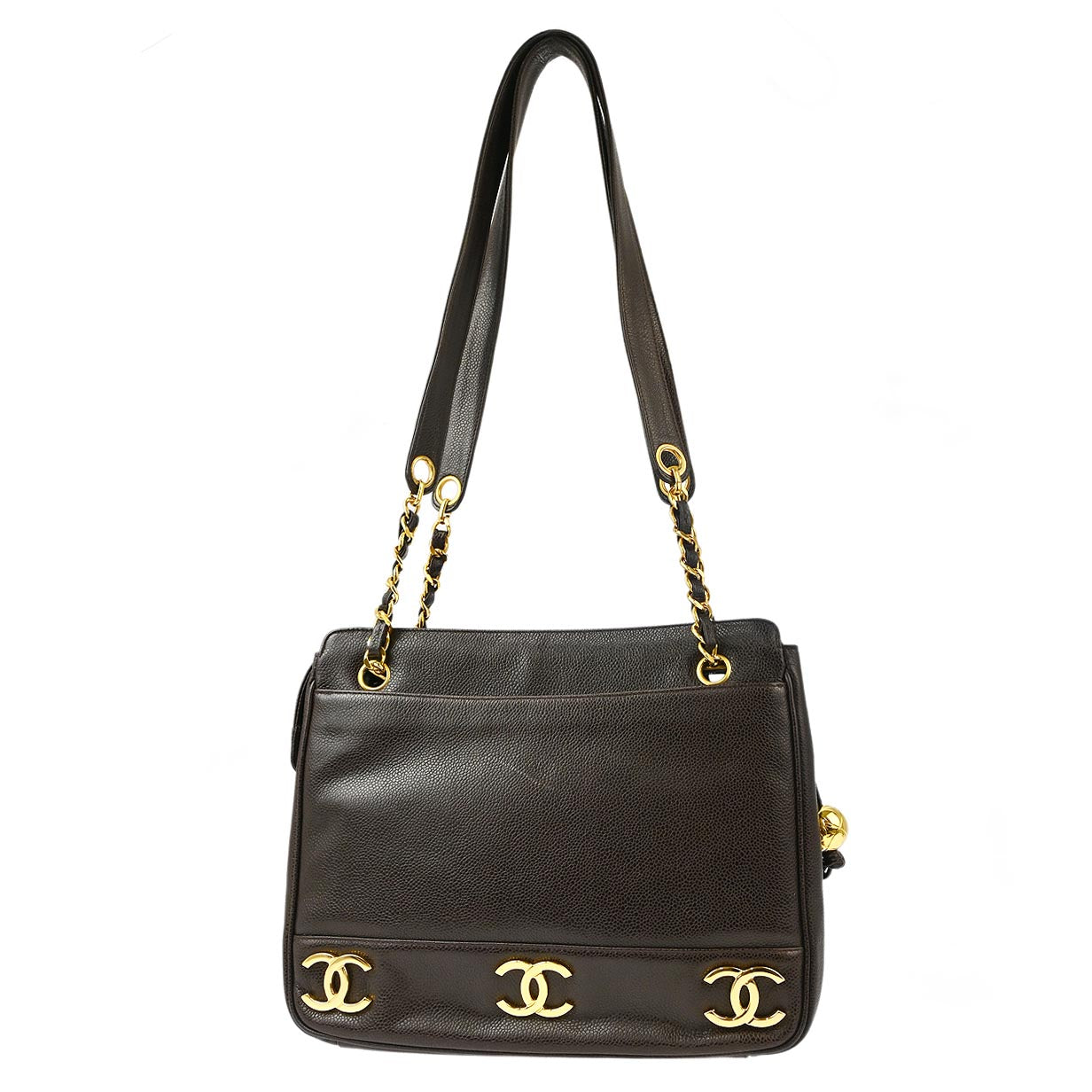 Chanel 1994-1996 Brown Caviar Triple CC Shoulder Tote Bag