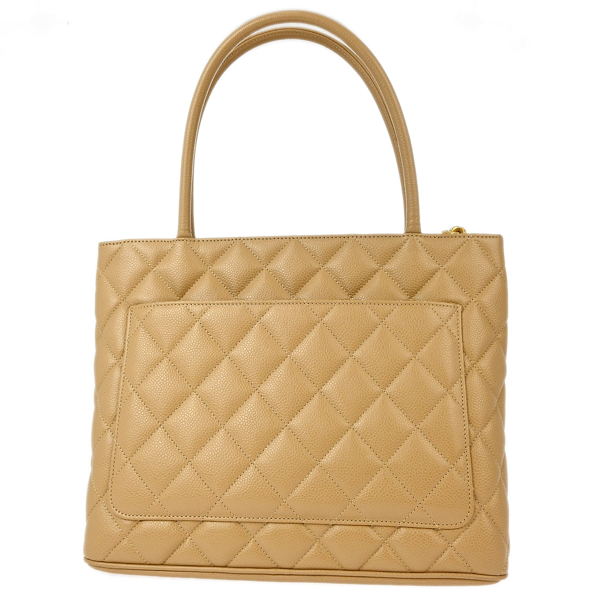 Chanel 2002-2003 Beige Caviar Medallion Tote Handbag
