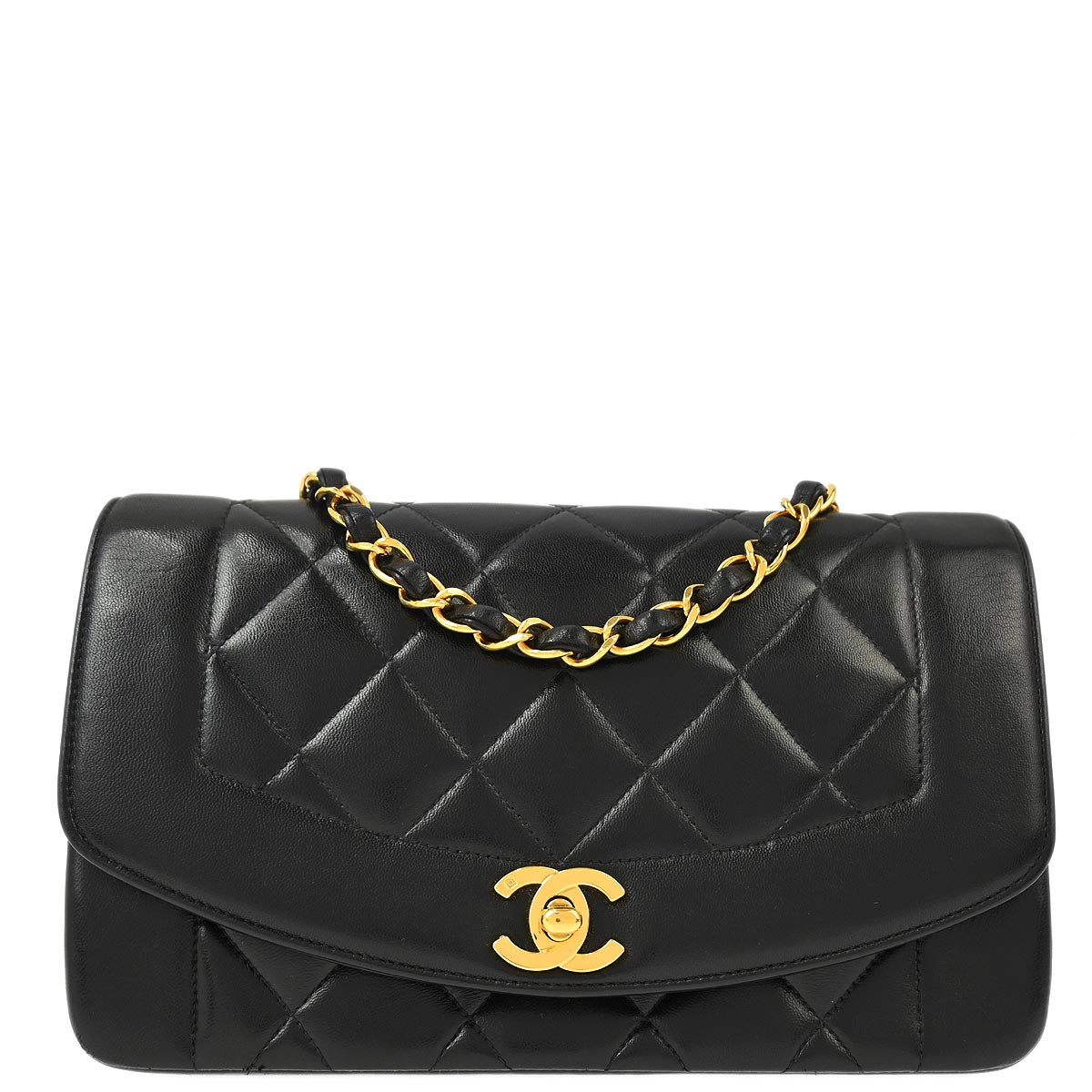 Chanel 1994-1996 Black Lambskin Small Diana Shoulder Bag