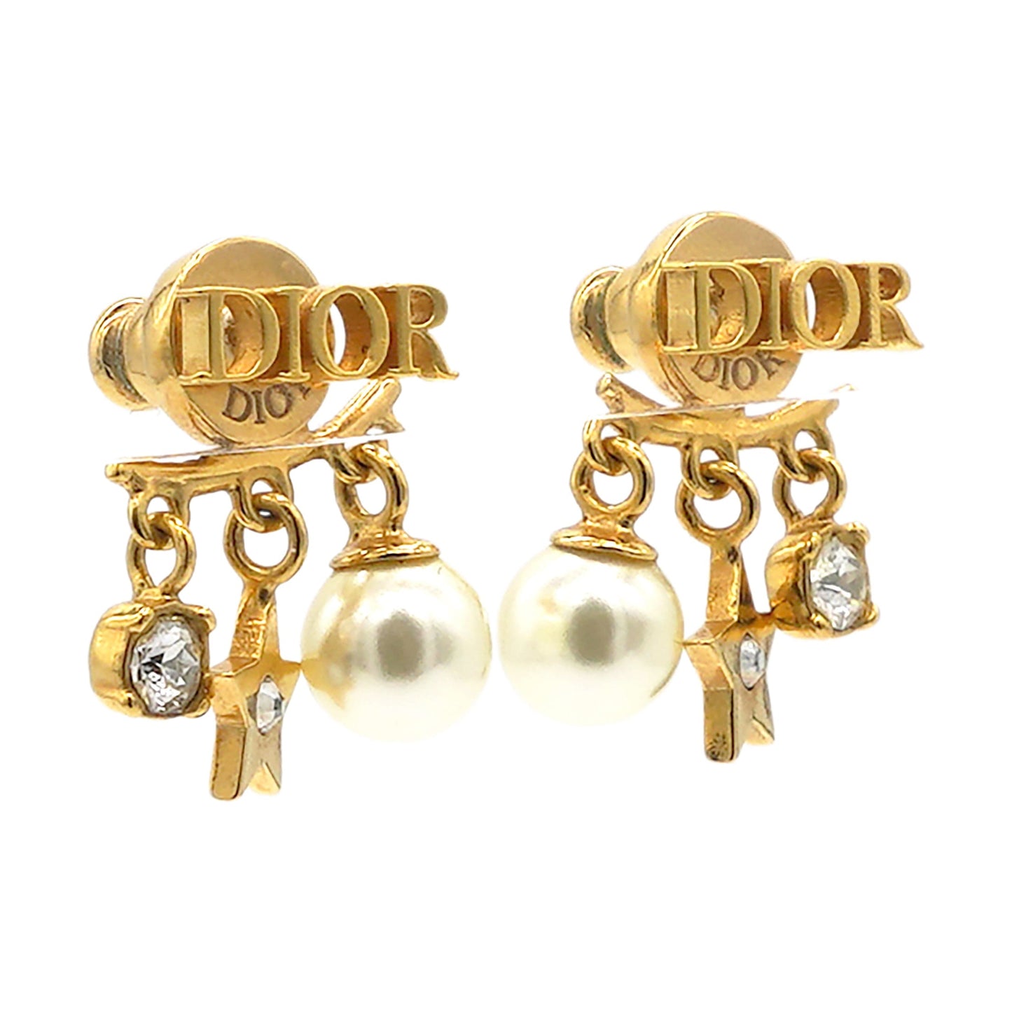 Dior Pearl Crystal Evolution Earrings Aged Gold