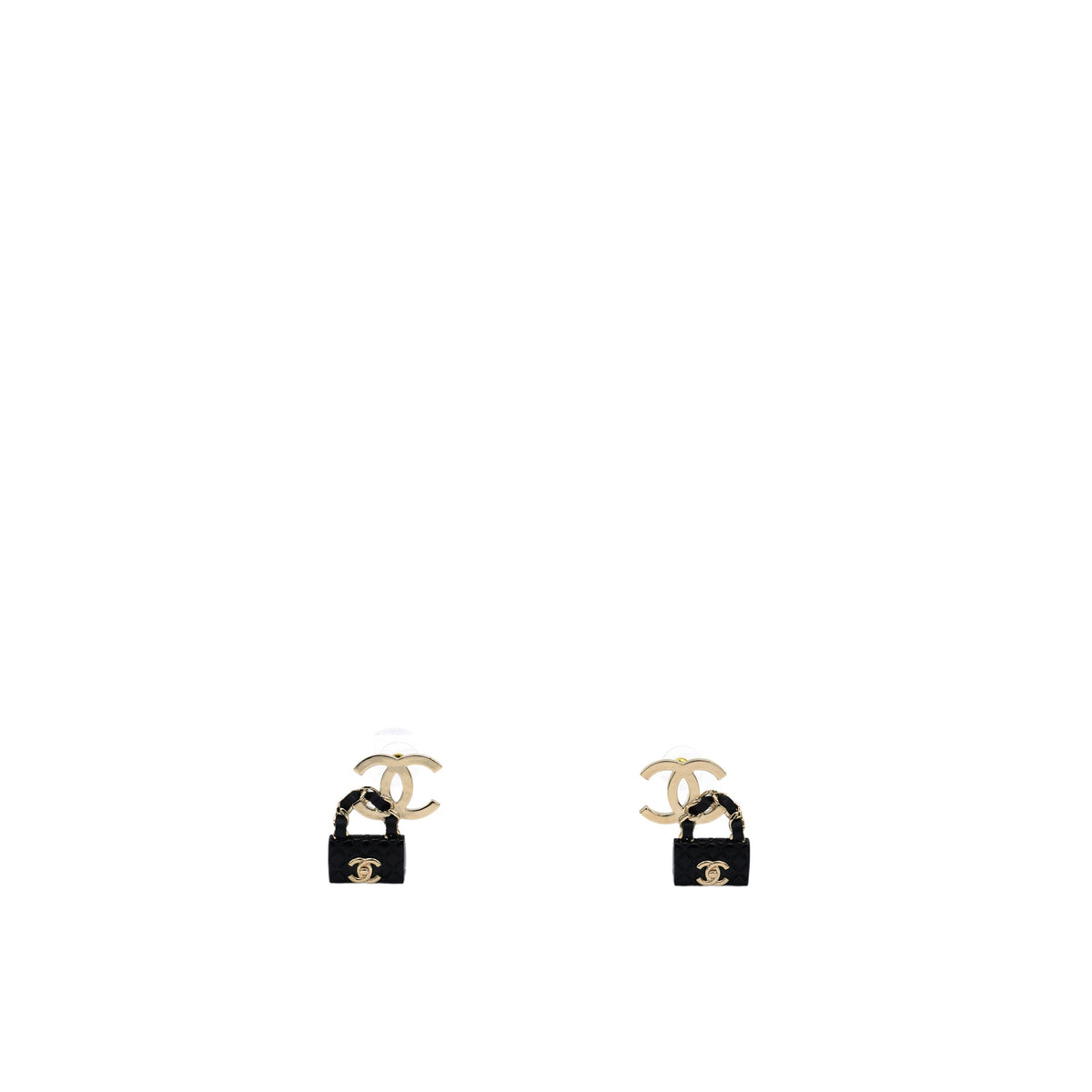 Chanel Metal Resin Lambskin Quilted CC Turnlock Chain Flap Bag Earrings Black Gold