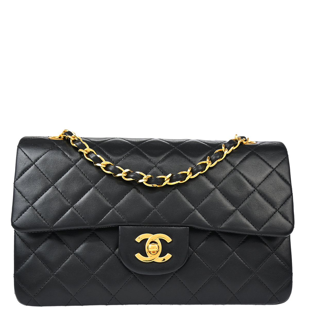 Chanel 1989-1991 Black Lambskin Small Classic Double Flap Shoulder Bag