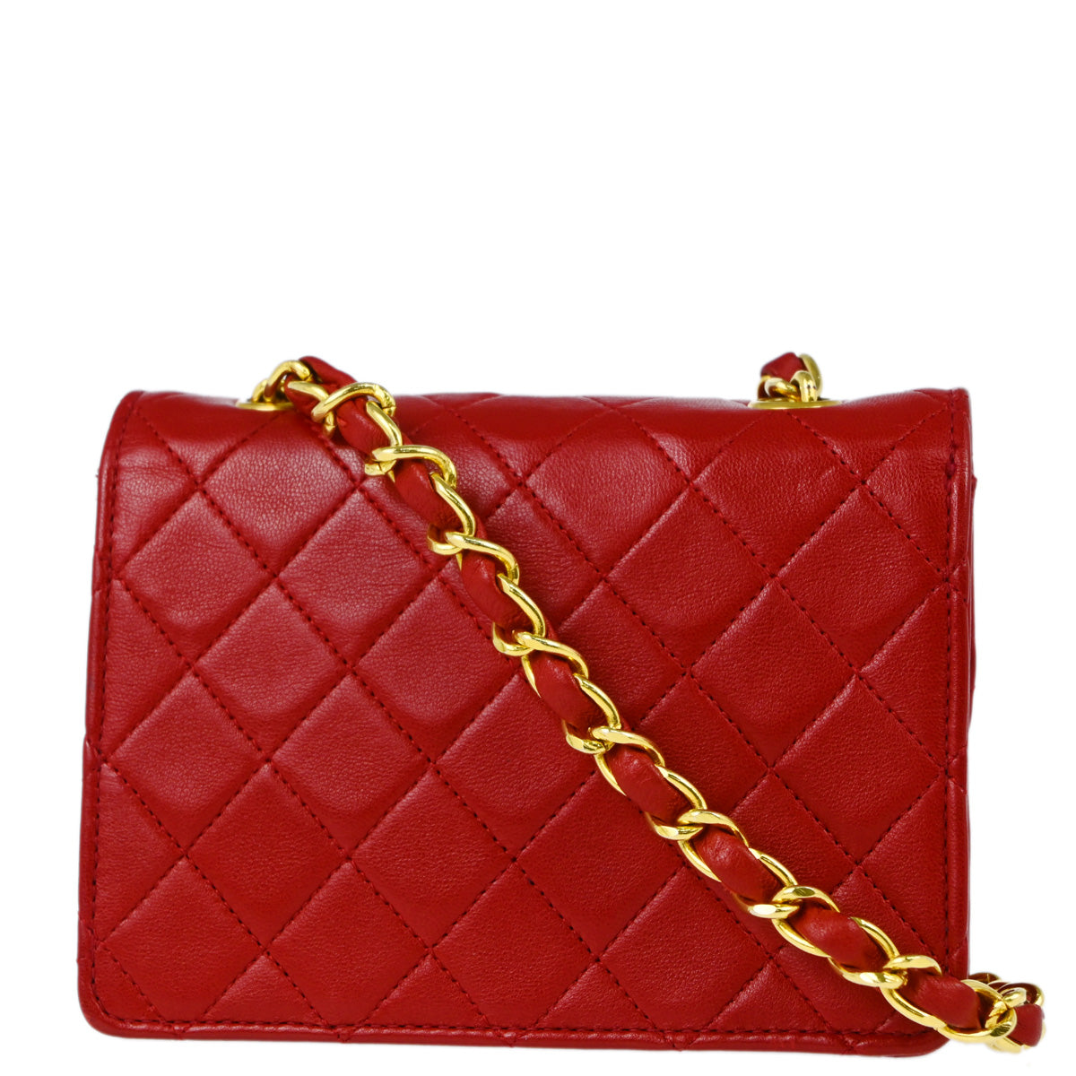 Chanel 1989-1991 Red Lambskin Straight Flap Shoulder Bag