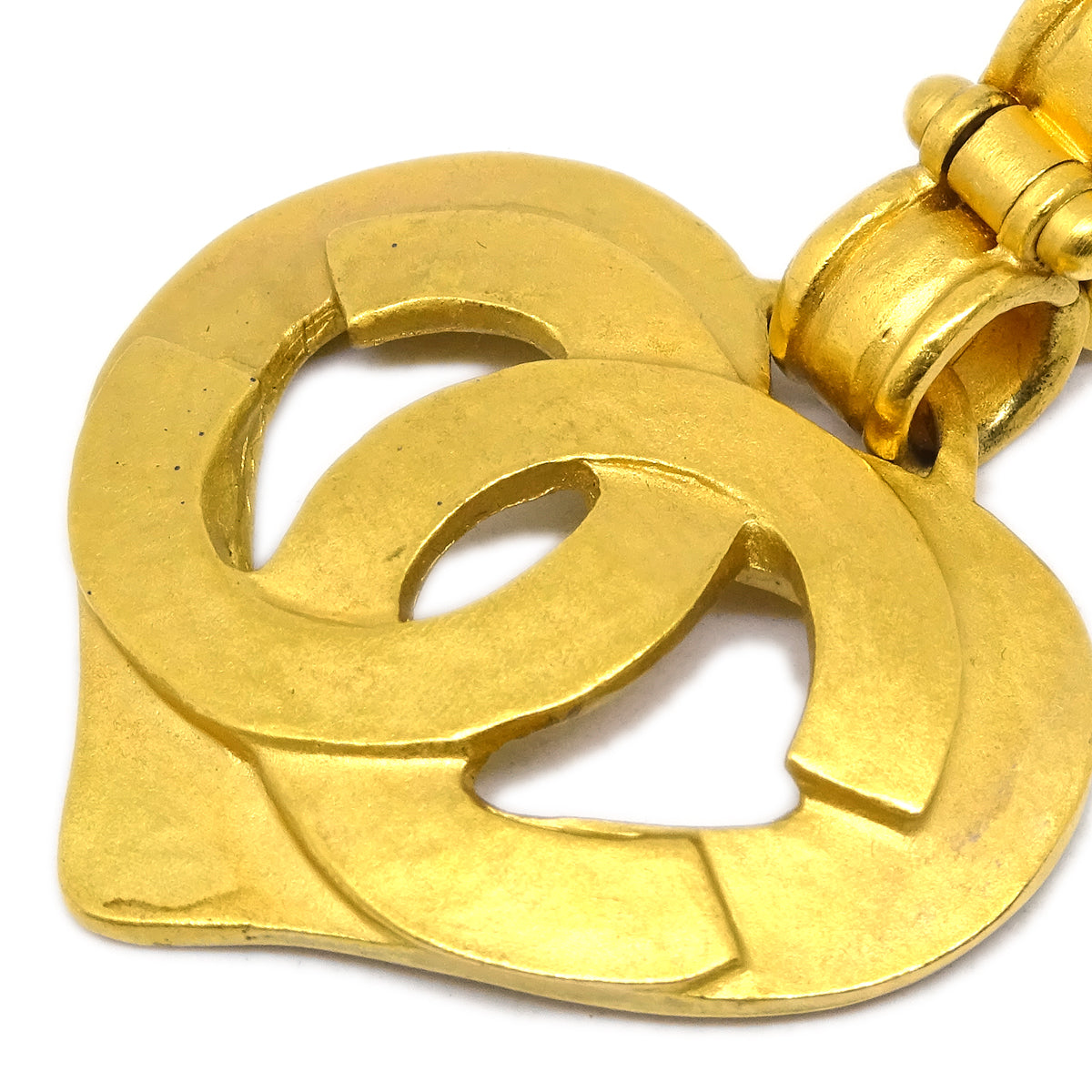 Chanel Dangle Heart Earrings Clip-On Gold 95P
