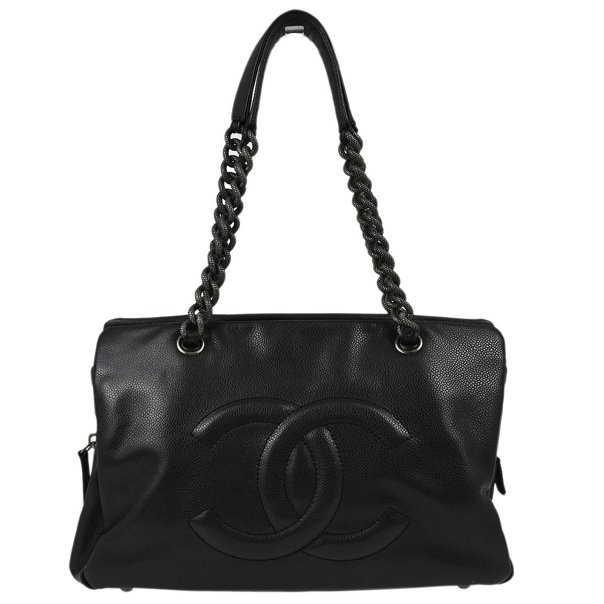 Chanel Black Caviar Chain Shoulder Tote Bag