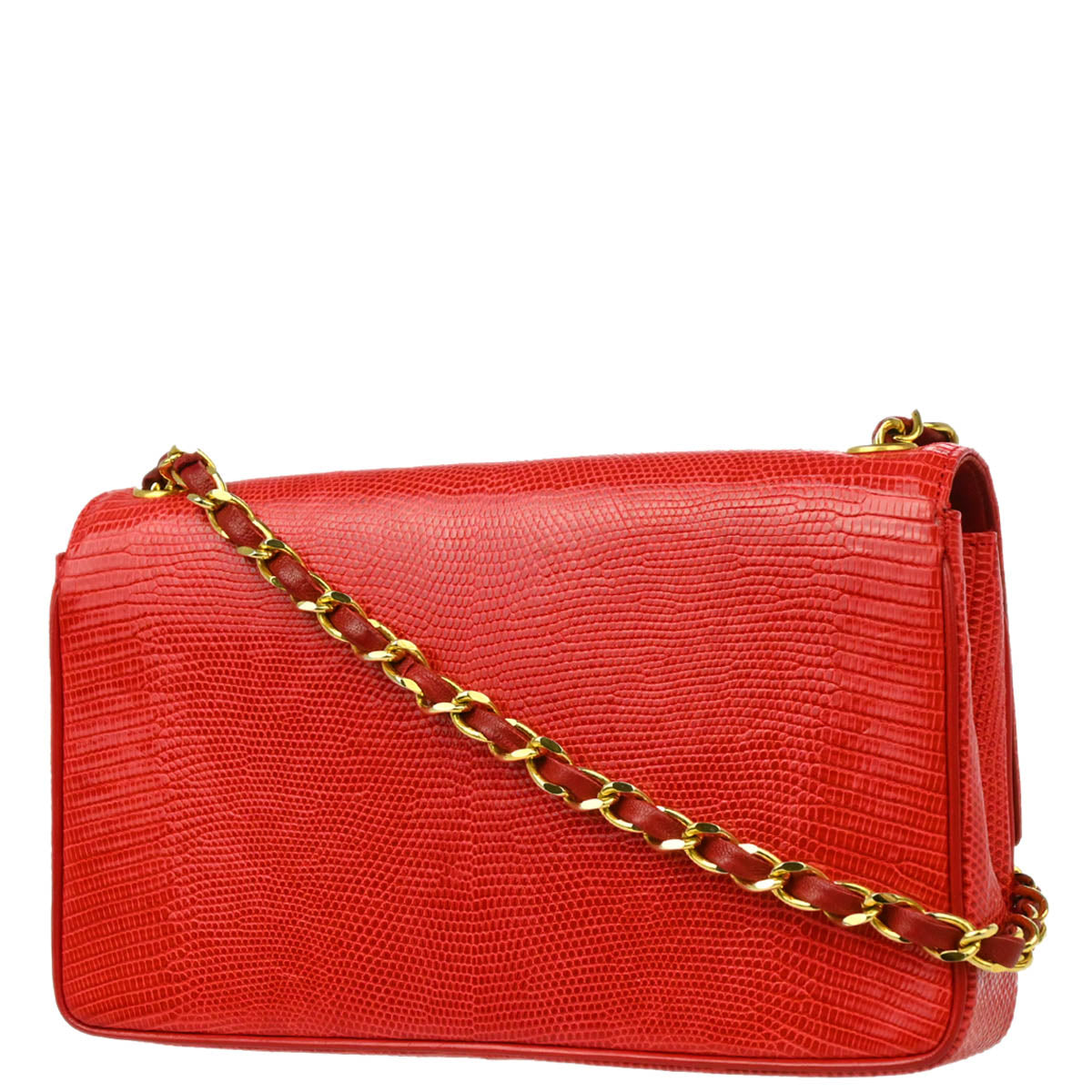 Chanel * Red Lizard Single Flap Shoulder Bag