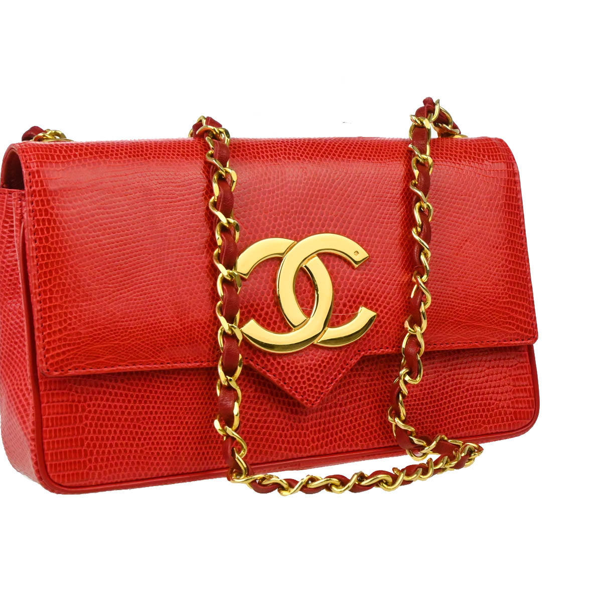 Chanel * Red Lizard Single Flap Shoulder Bag