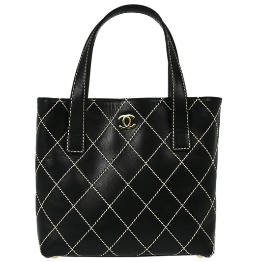 Chanel Black Calfskin Wild Stitch Tote Handbag