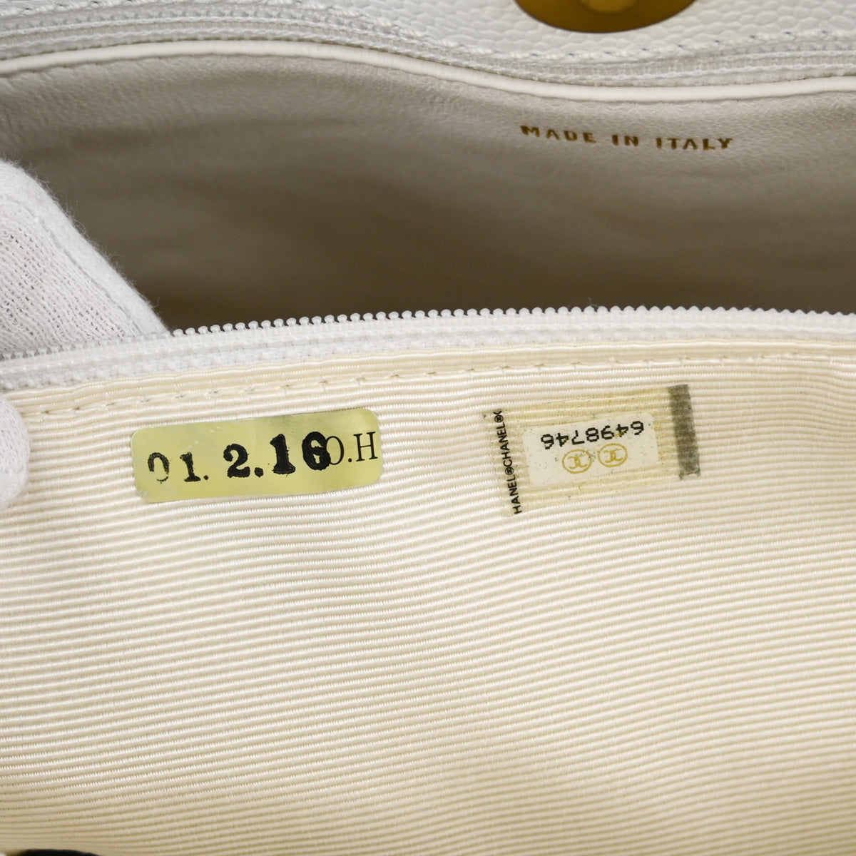 Chanel White Caviar Chain Tote Bag