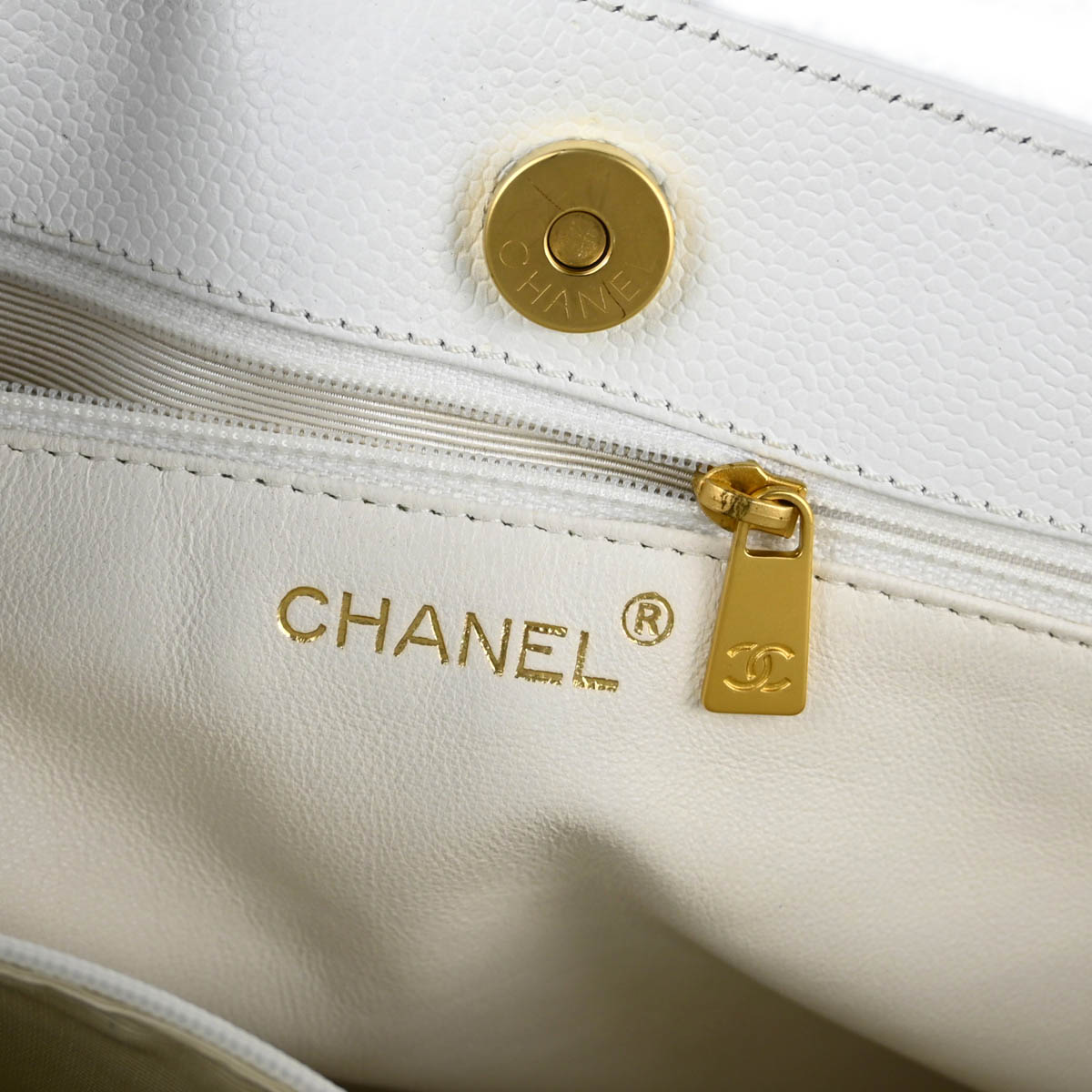 Chanel White Caviar Chain Tote Bag