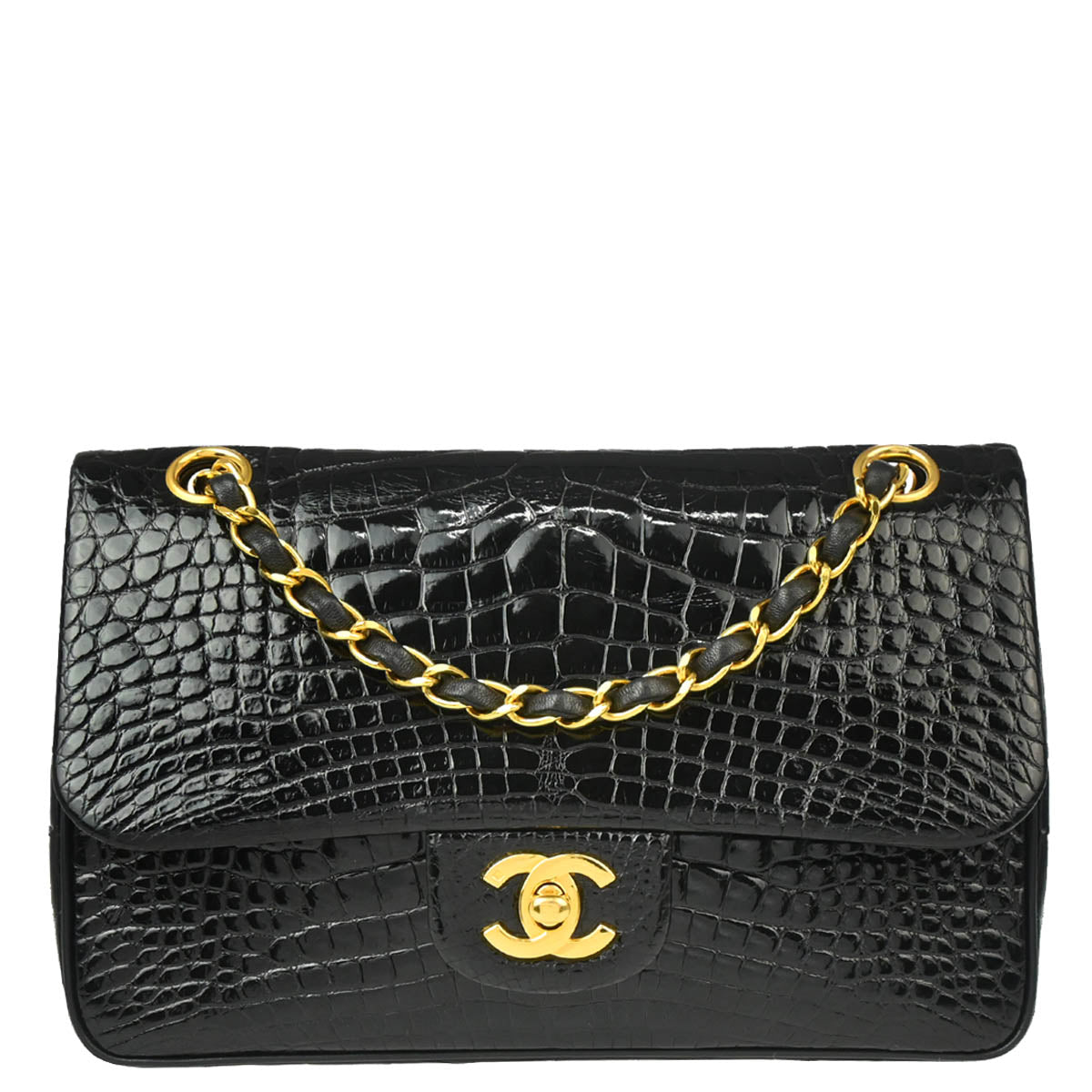 Chanel * Black Crocodile Small Classic Double Flap Shoulder Bag