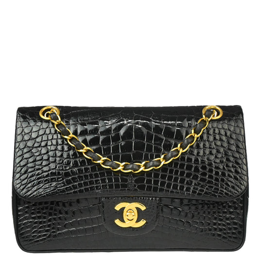 Chanel * Black Crocodile Small Classic Double Flap Shoulder Bag