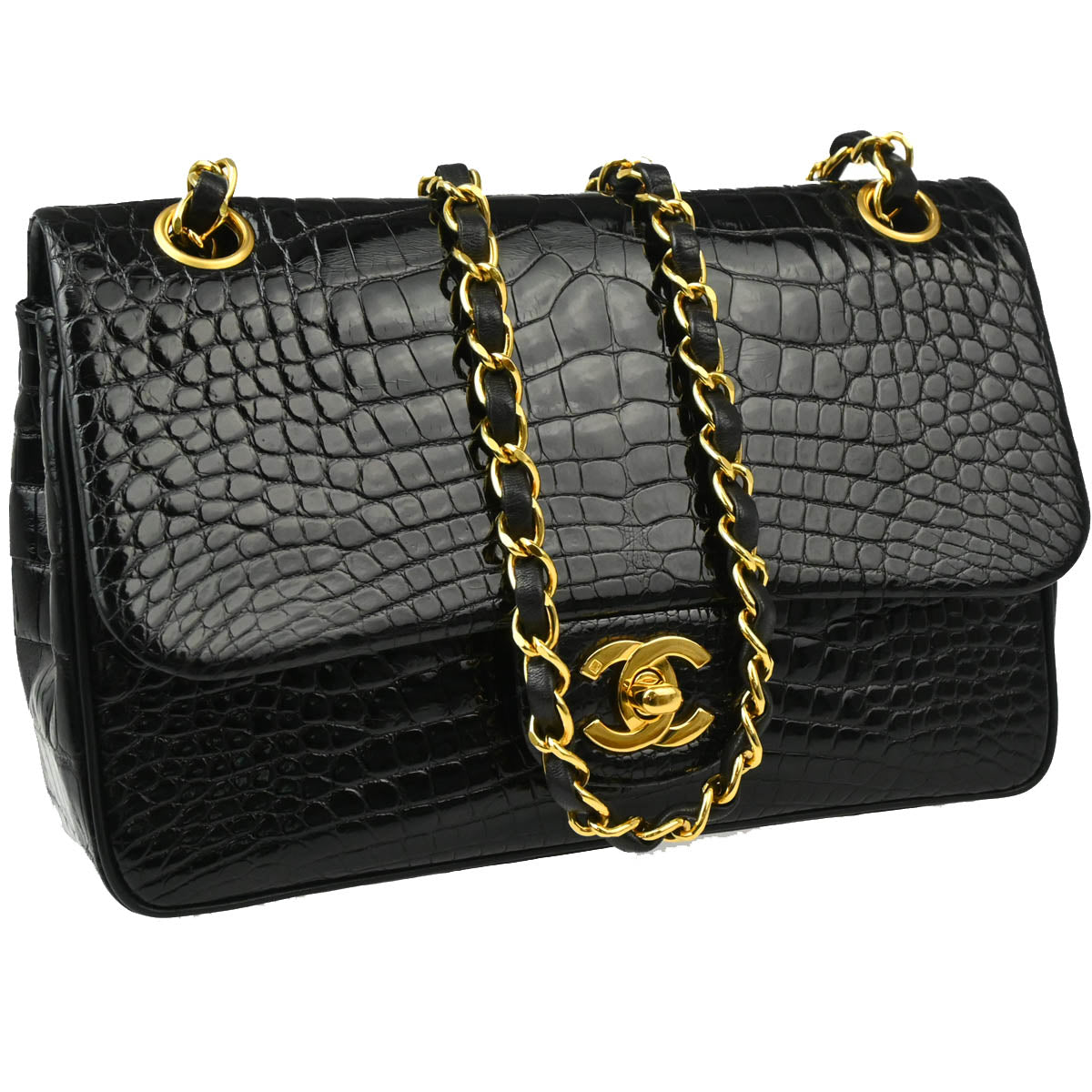 Chanel * Black Crocodile Small Classic Double Flap Shoulder Bag