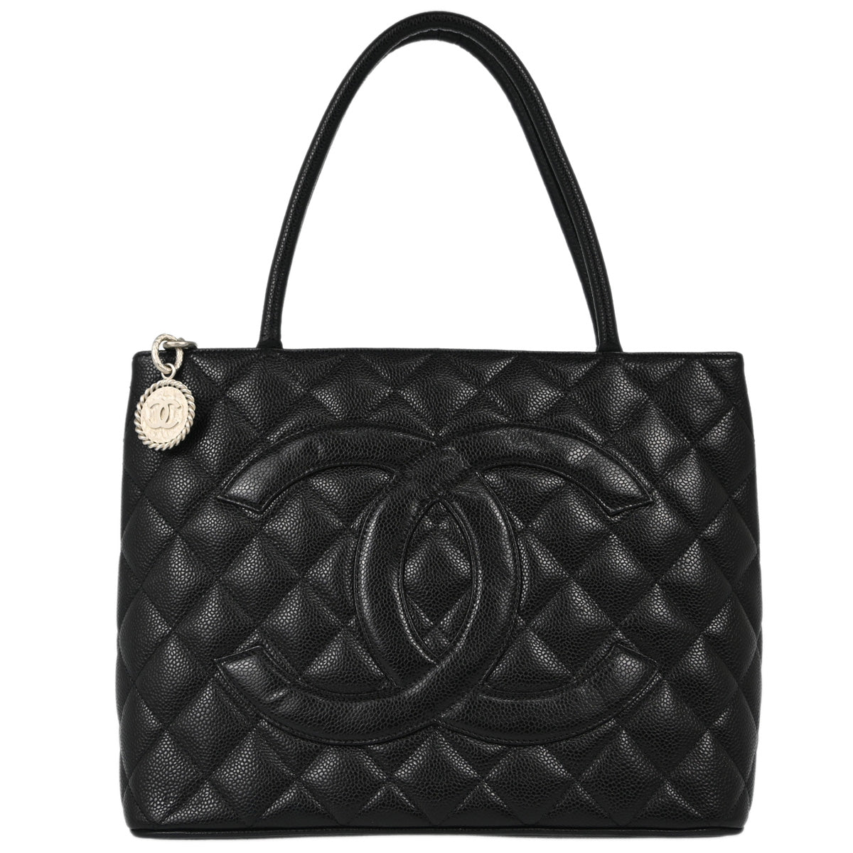 Chanel Black Caviar Medallion Tote Handbag