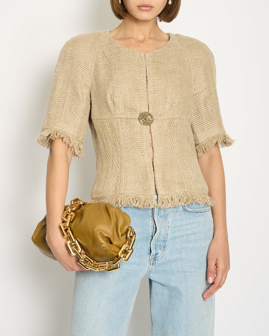 Chanel Ancient Greece 2018 Beige Tweed Jacket with Gold Button Detail Size FR 40 (UK 12) RRP ¬£3,500