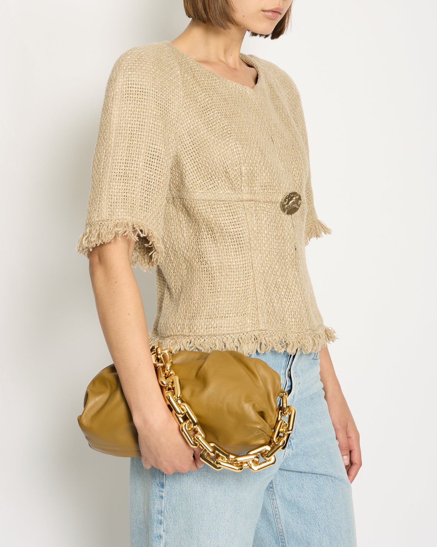 Chanel Ancient Greece 2018 Beige Tweed Jacket with Gold Button Detail Size FR 40 (UK 12) RRP ¬£3,500