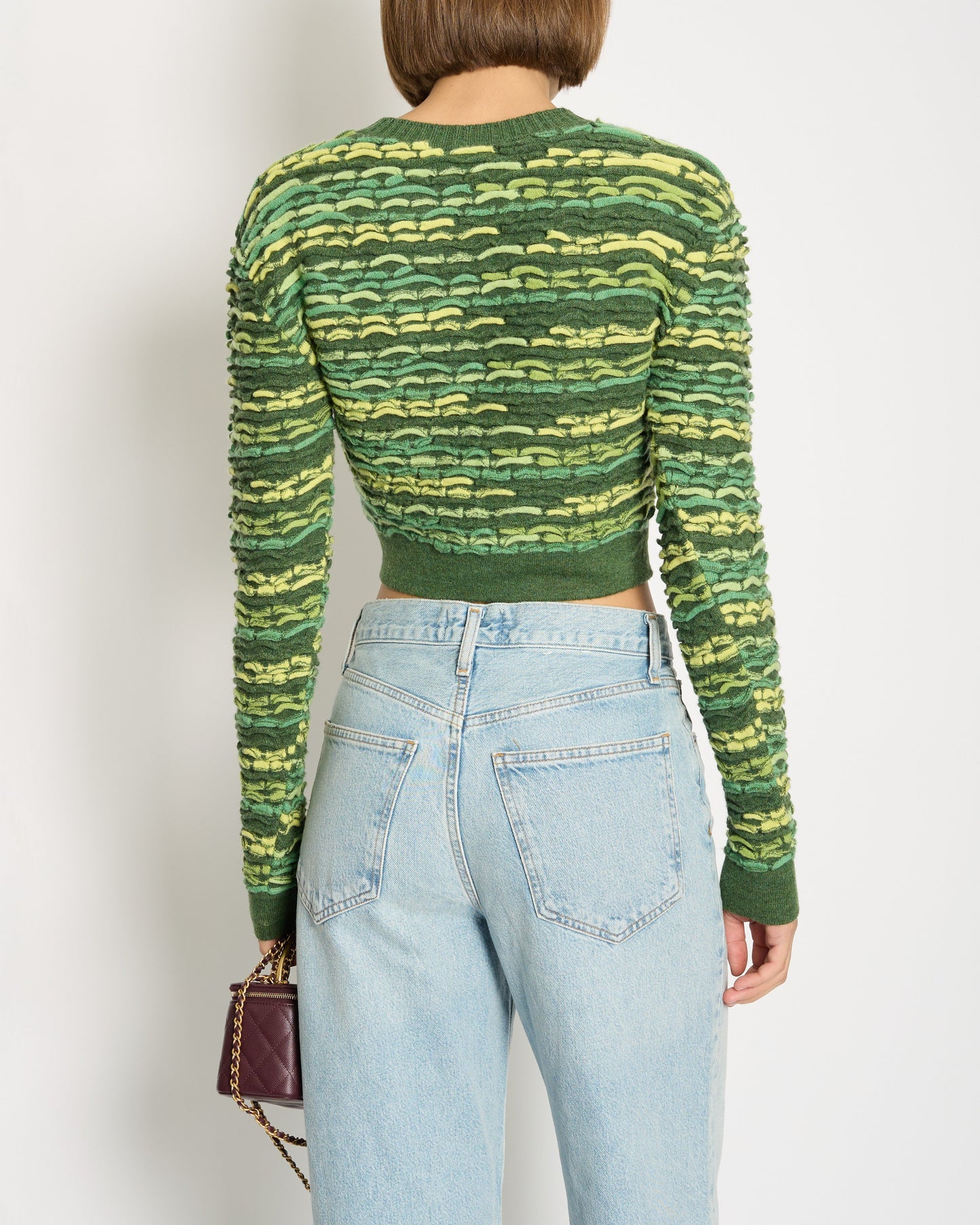 *HOT* Chanel 14K Green Cropped Jacquard Jumper with CC Detail Size FR 36 (UK 8) RRP £1960