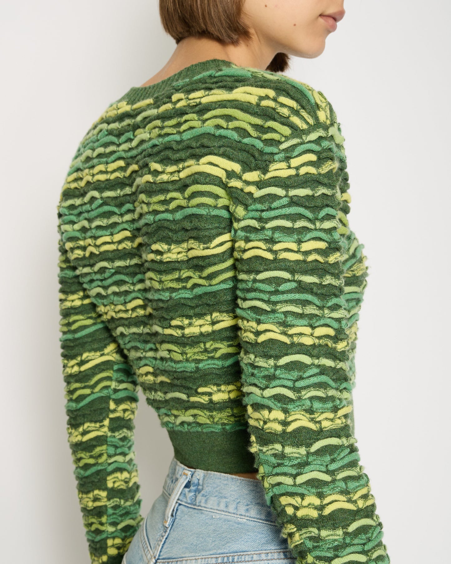 *HOT* Chanel 14K Green Cropped Jacquard Jumper with CC Detail Size FR 36 (UK 8) RRP ¬£1960