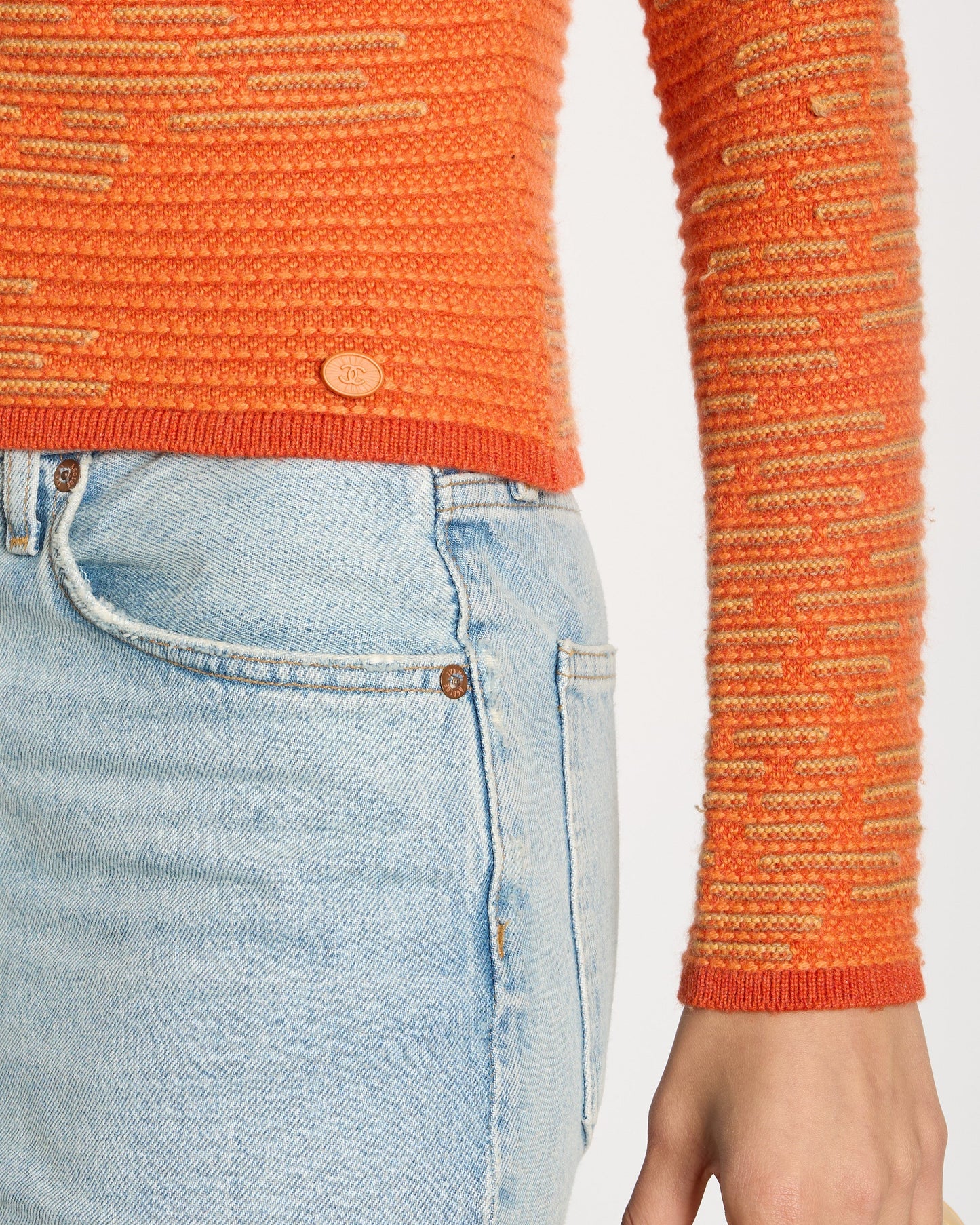 Chanel 14K Carrot Orange Cashmere Jacquard Jumper with CC Detail Size FR 34 (UK 6) RRP ¬£1960