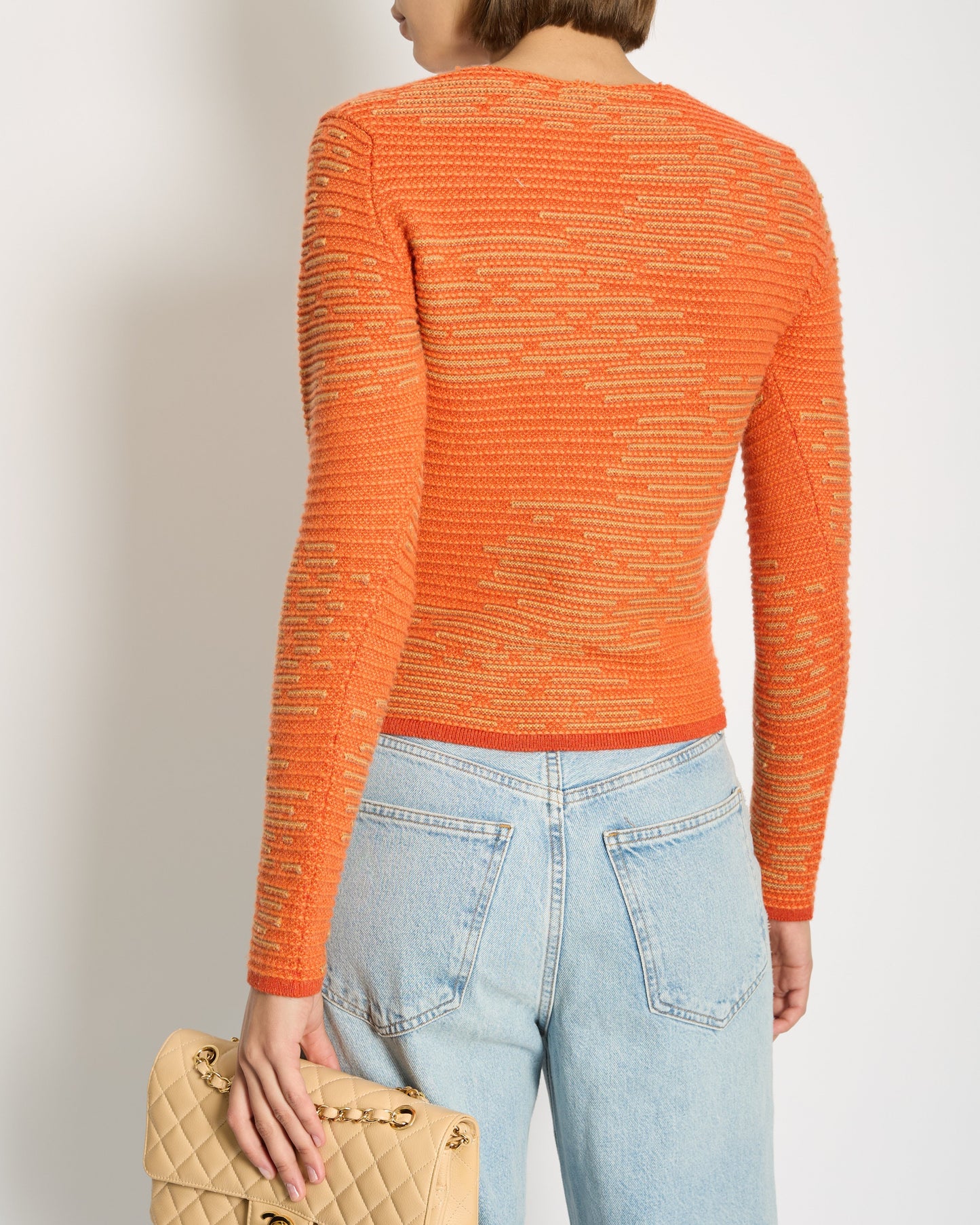 Chanel 14K Carrot Orange Cashmere Jacquard Jumper with CC Detail Size FR 34 (UK 6) RRP ¬£1960