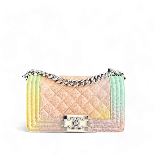 Chanel Boy Small - Caviar Raibow 20CM Quilted Silver Hardware Series 25