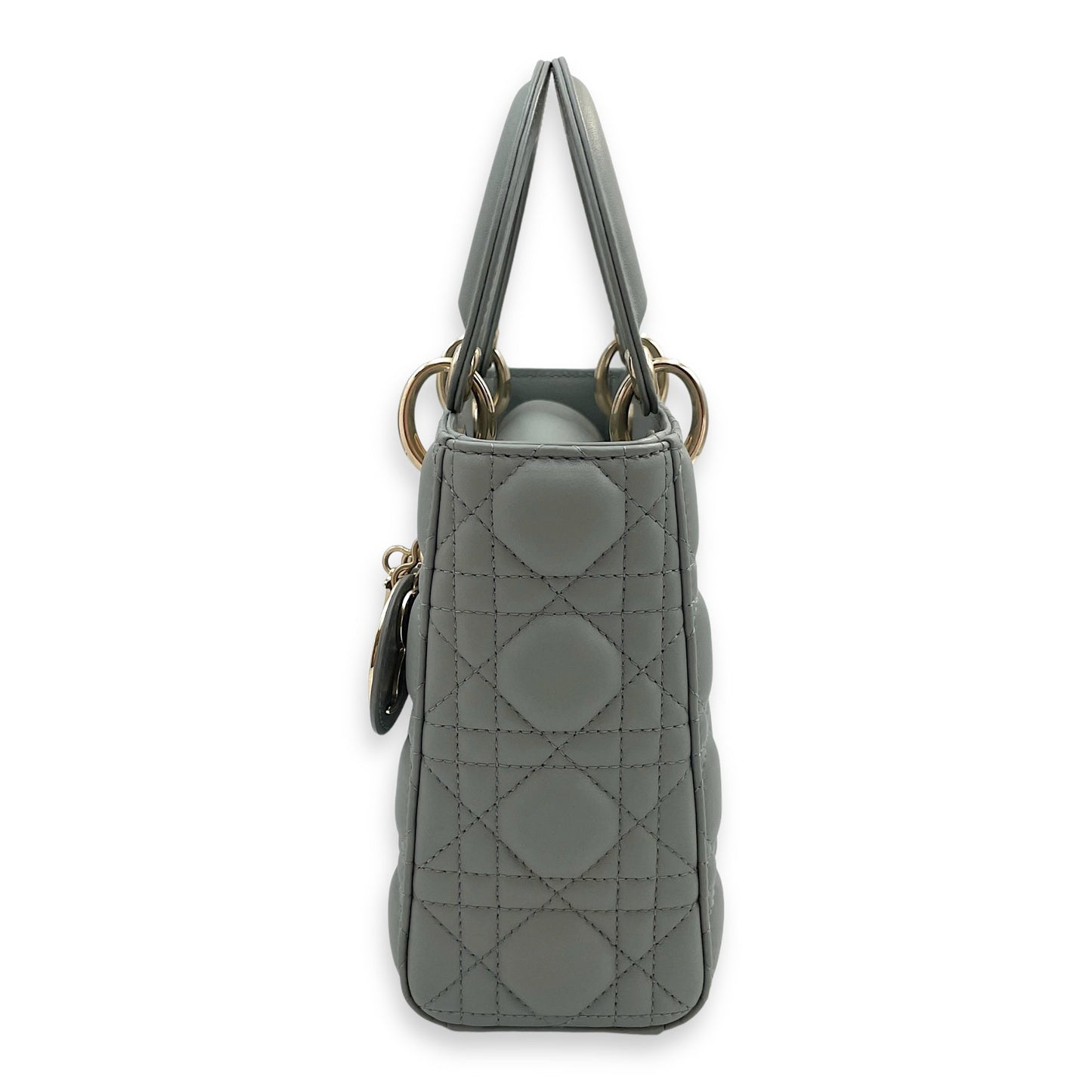 Lady Dior My ABCDior Small Grey Shoulder Bag in Cannage print lambskin, Gold hardware
