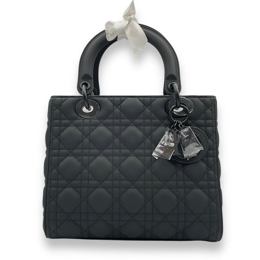Ultramatte Lady Dior Flap Medium Black Shoulder Bag in Calfskin, Black Matt hardware