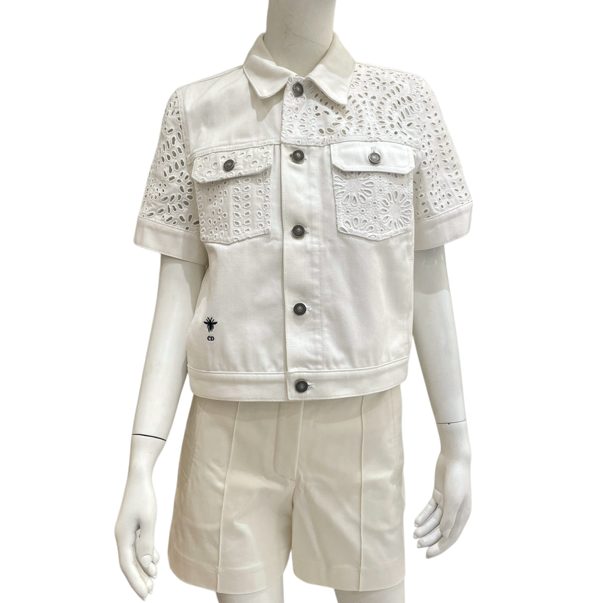 Eyelet Cropped Top 40 White in Cotton, Polyester, Ruthenium-finish Brass hardware
