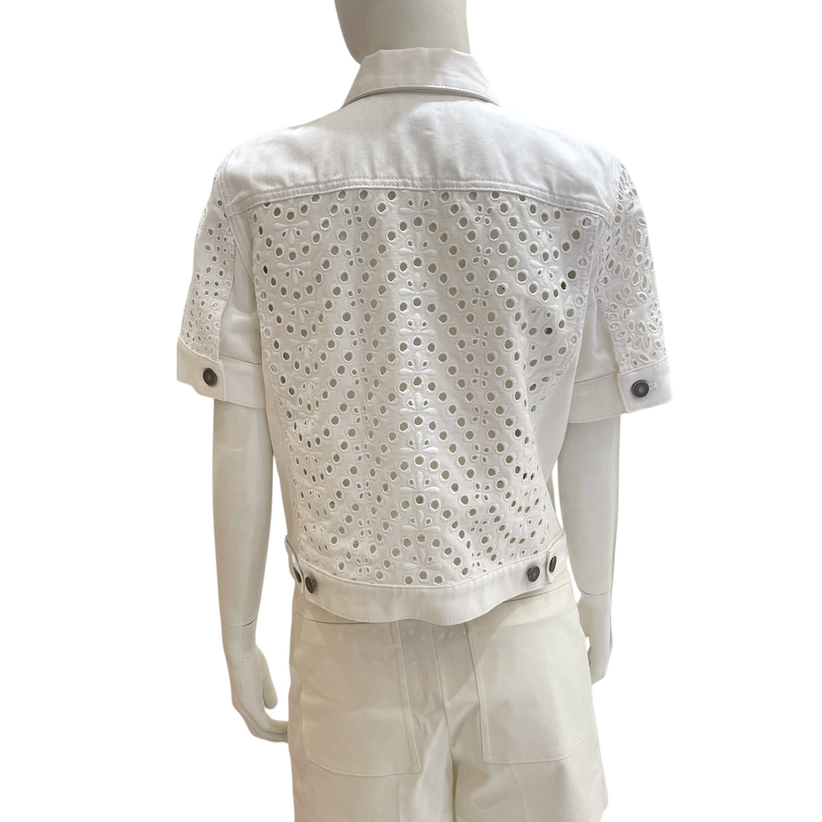 Eyelet Cropped Top 40 White in Cotton, Polyester, Ruthenium-finish Brass hardware