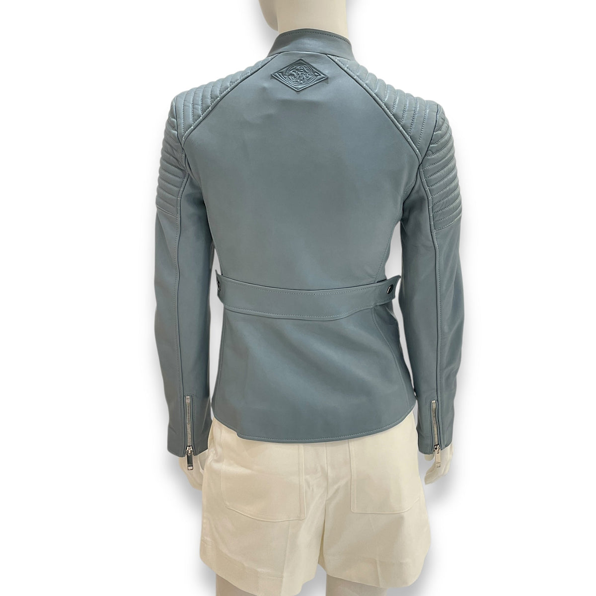 Cazadora Biker Jacket 34 Blue in Lambskin,silk lining, Silver hardware