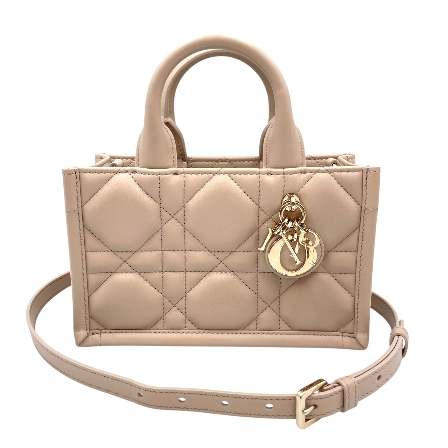 Book Tote Mini Beige in Macrocannage calf, Gold hardware
