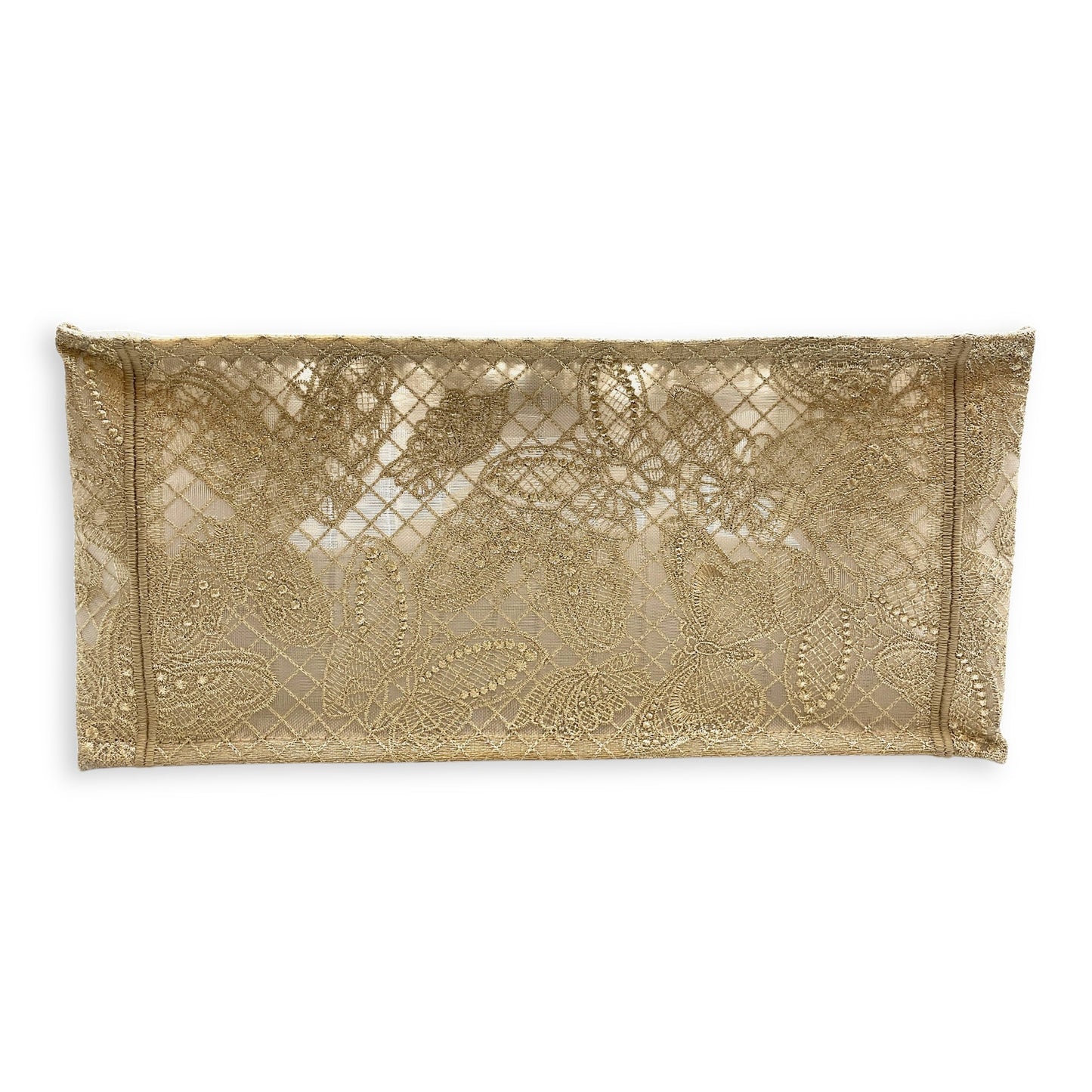 Book Tote - Butterfly Embroidery Medium Gold Top Handle Bag in Lace, Embroidered Mesh
