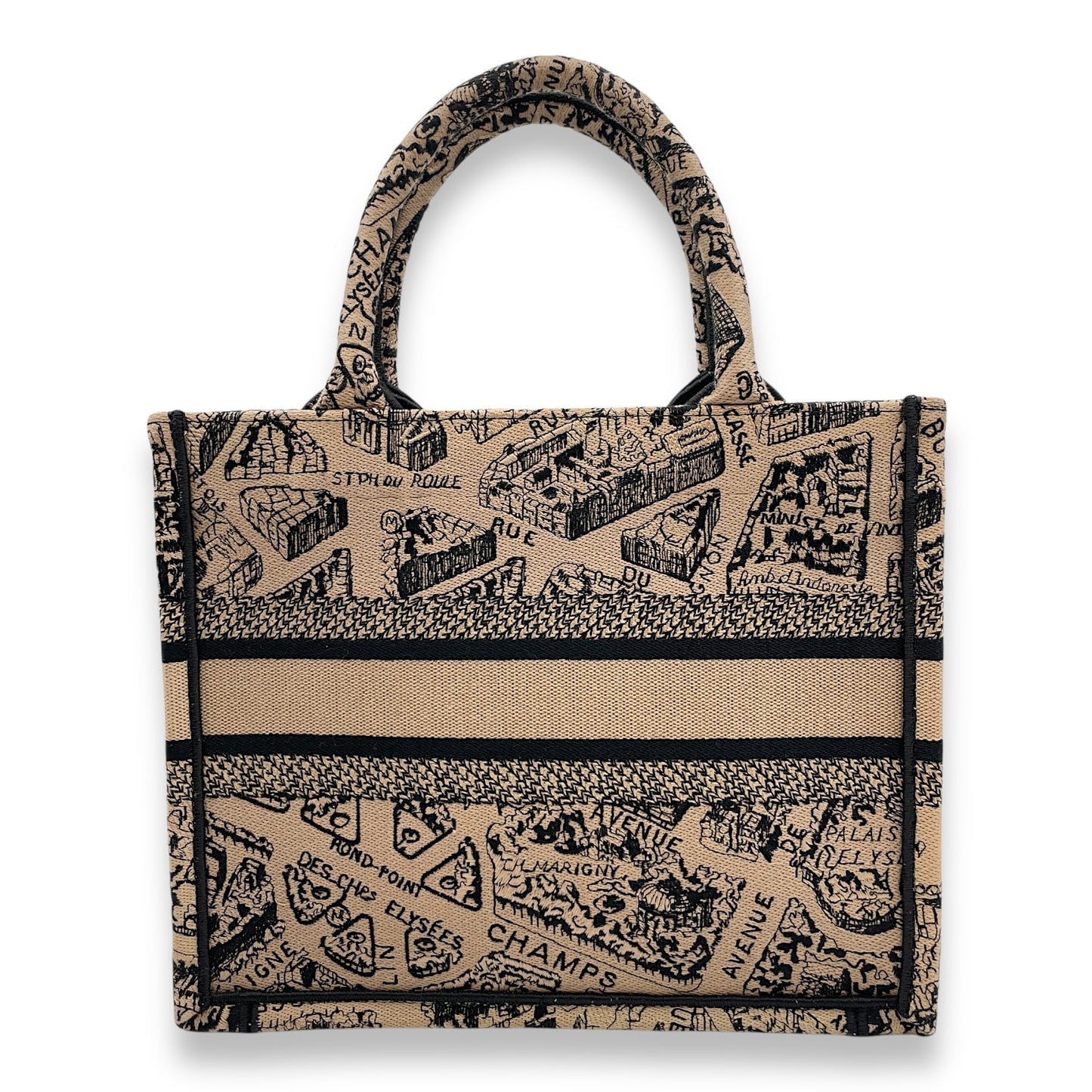 Book Tote Small Beige/Black, Plan De Paris Embroidery in Canvas