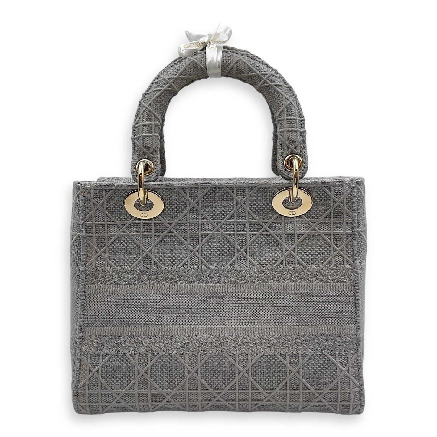 Lady Dior Medium Grey Top Handle Bag in Canvas, Gold hardware