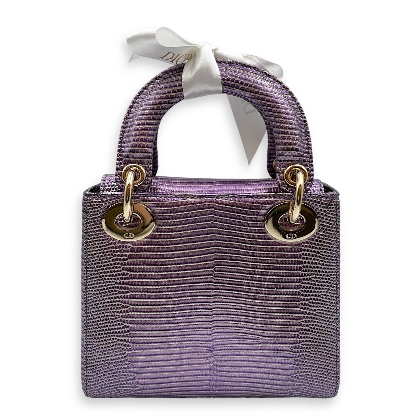 Lady Dior Mini 17cm Metallic Lilac Top Handle Bag in Lizard, Gold hardware