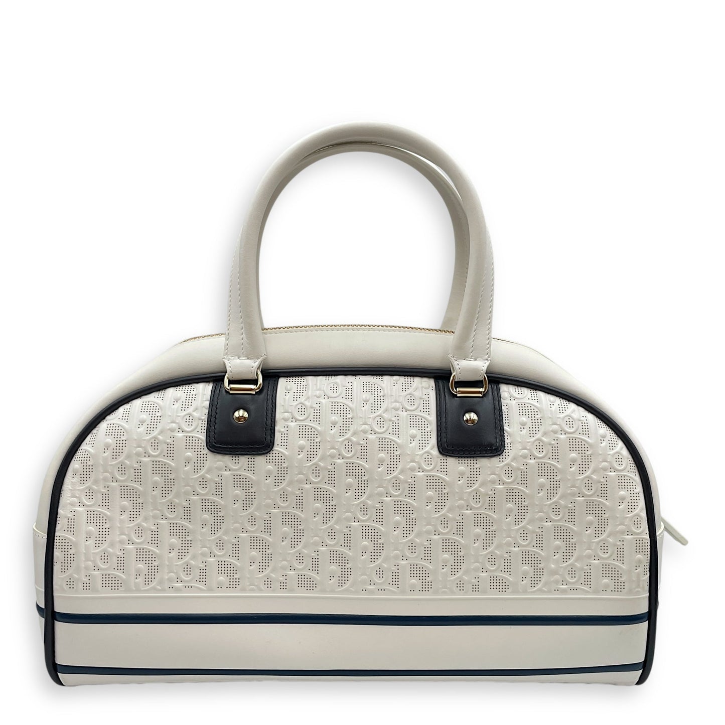 Vibe Zip Perforated White/Blue Shoulder Bag in Calfskin, Gold hardware