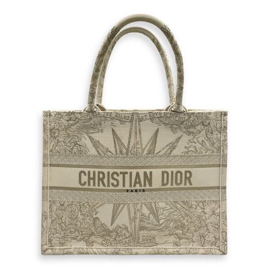 Embroidered Book Tote Medium White in Canvas