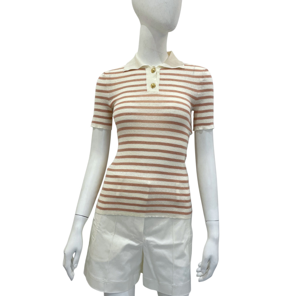 Striped 34 Multi-colour Knit Top With Collar in Linen, Cashmere, Silk, Gold hardware